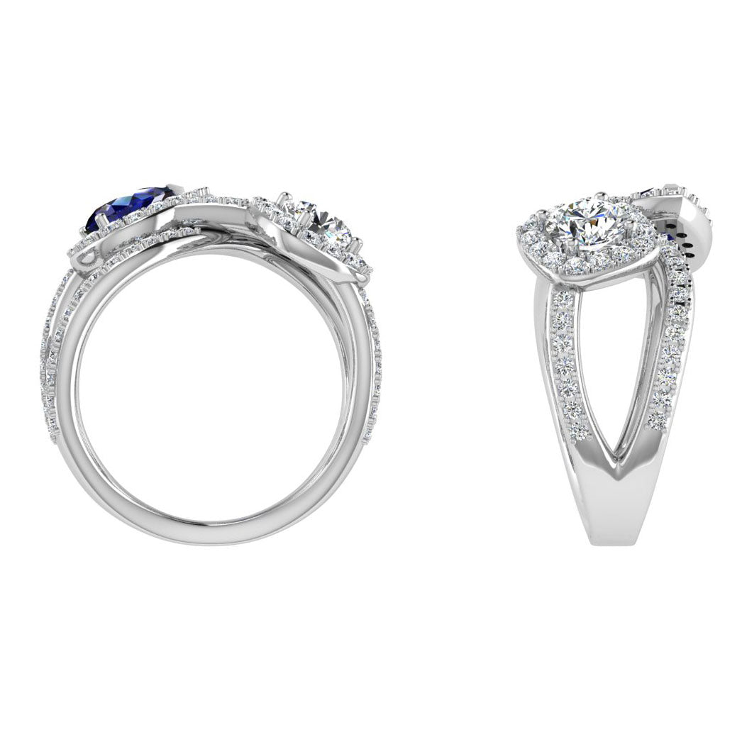 Round Diamond and Pear Sapphire Toi Et Moi Ring - Thenetjeweler