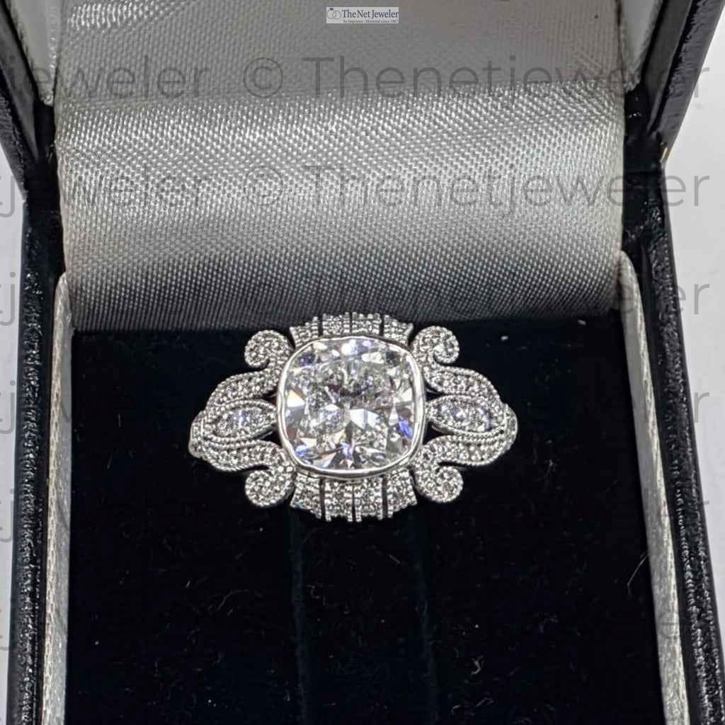 2.5 ct Cushion Cut Lab-Grown Diamond Ring | Vintage Milgrain Style | 14K Gold