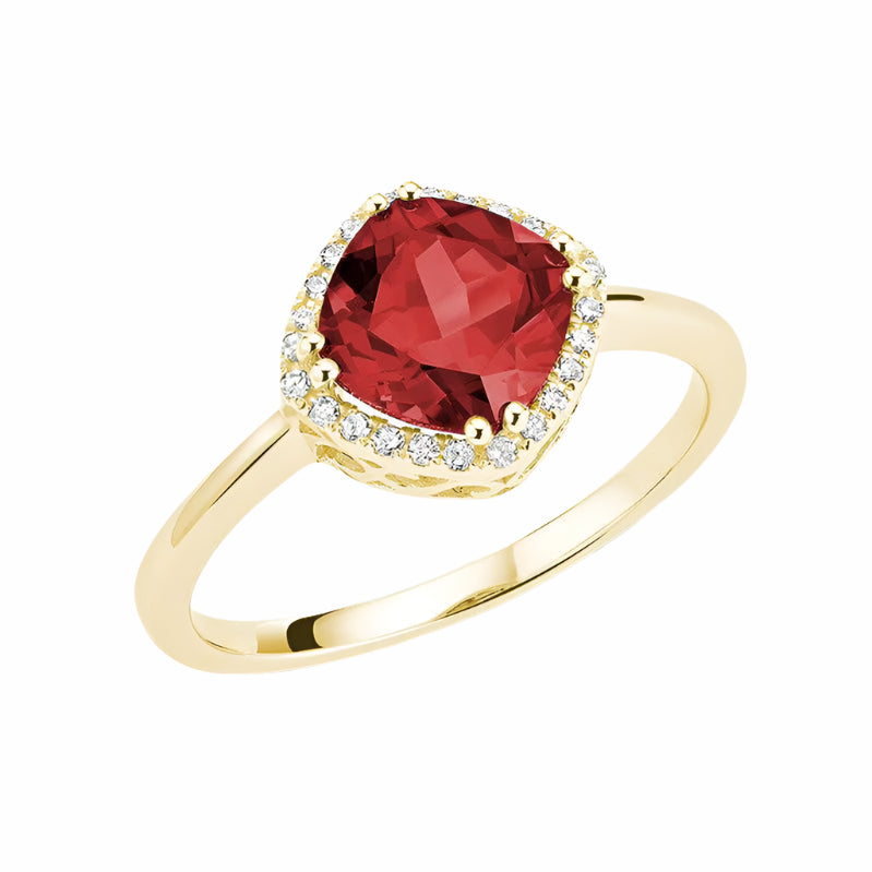 Cushion Ruby Gemstone Diamond Halo Ring - TheNetJeweler