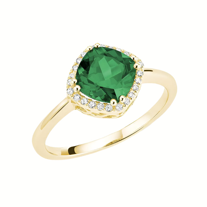 Cushion emerald Diamond Halo Ring -TheNetJeweler