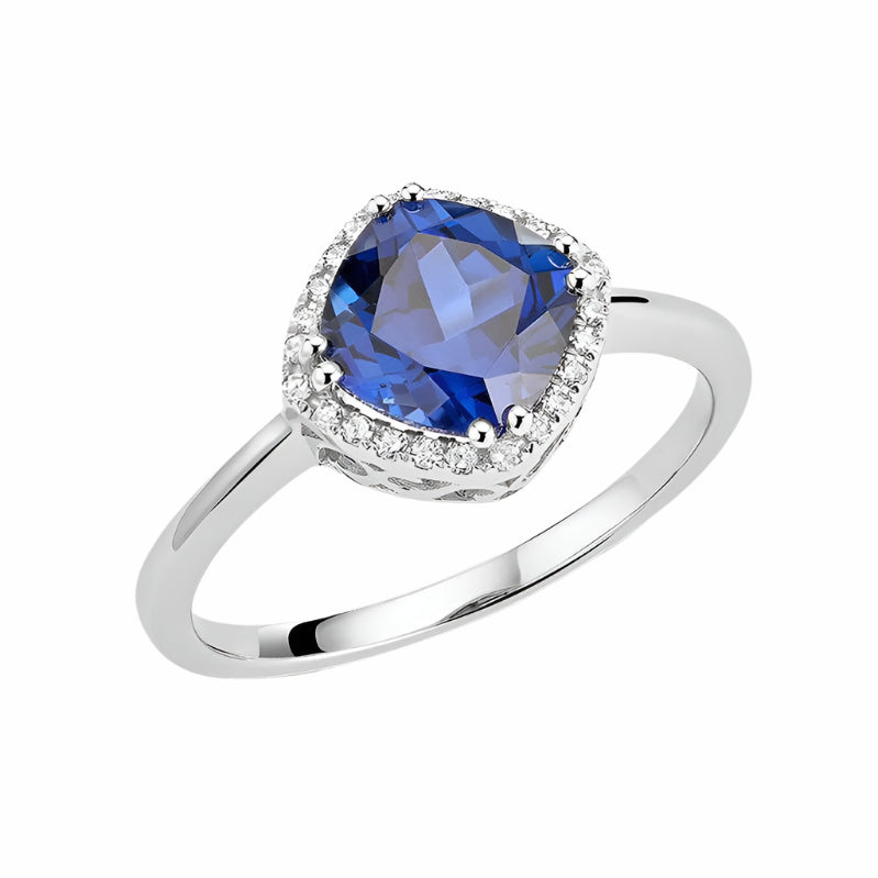 Cushion Saphhire Diamond Halo Ring -TheNetJeweler