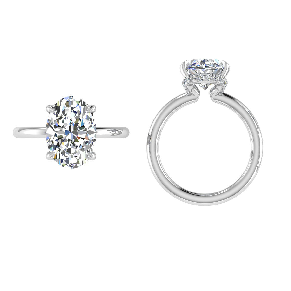 Oval Diamond Engagment Ring with Accented Prongs - Thenetjeweler