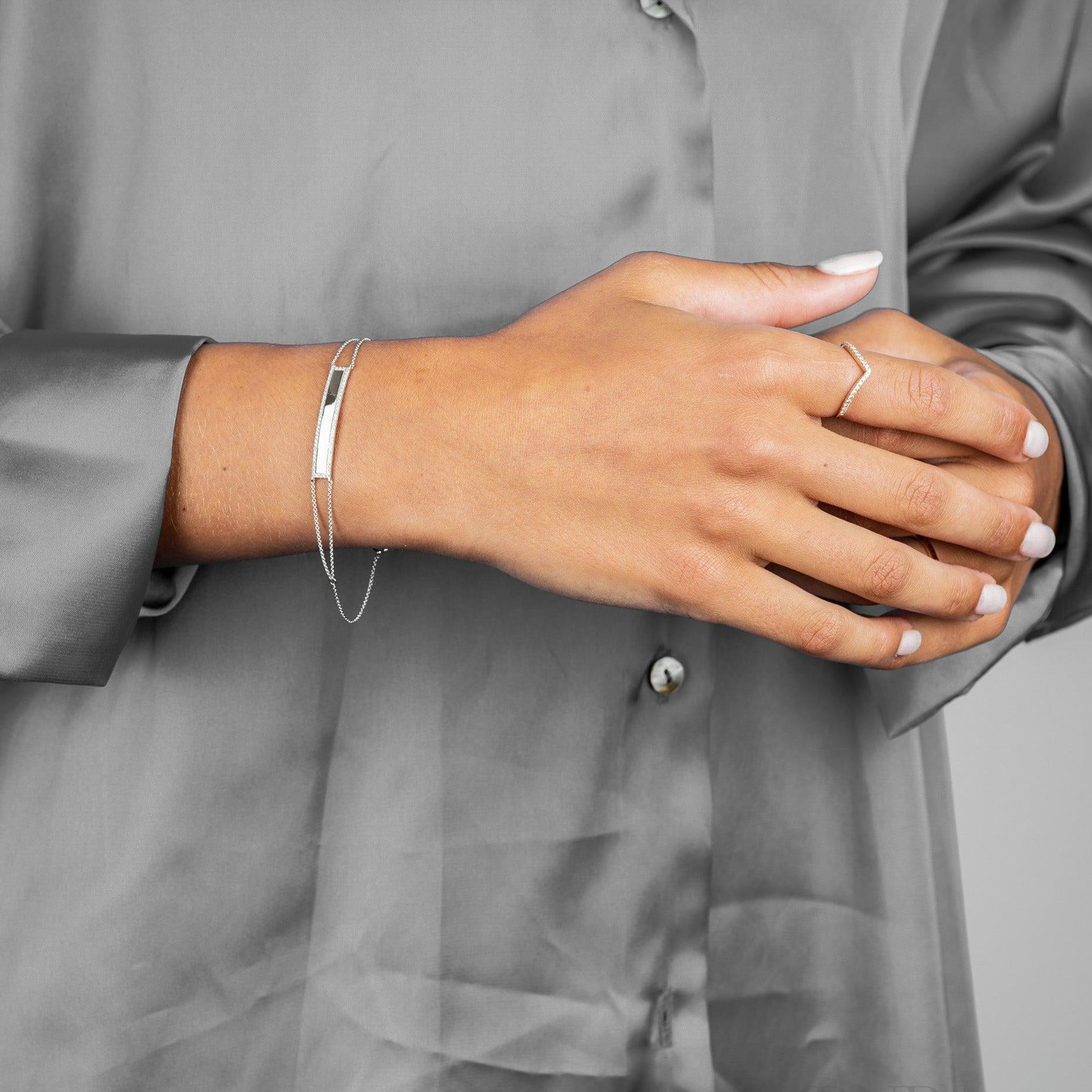 14K Yellow Gold Diamond Engravable Plate Bracelet - Thenetjeweler