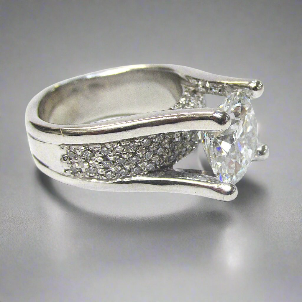 3.64 ct Diamond Cathedral Engagement Ring in Platinum - TheNetJeweler