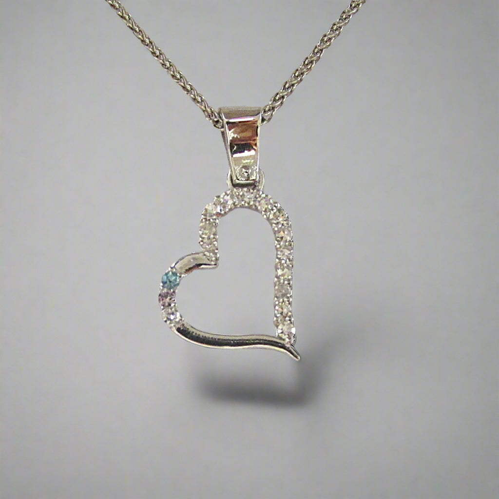 Diamond Open Heart Pendant with Gemstone Accent - Thenetjeweler