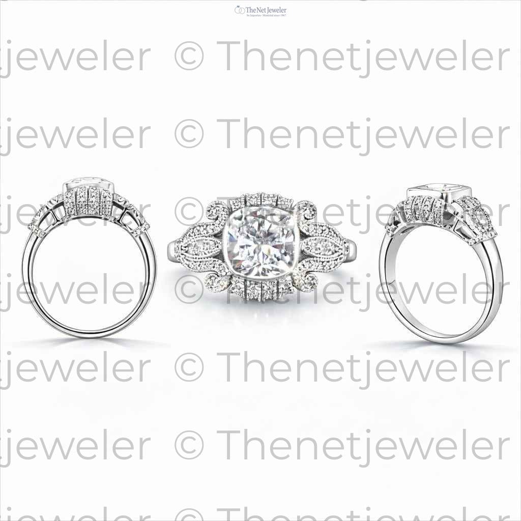 2.5 ct Cushion Cut Lab-Grown Diamond Ring | Vintage Milgrain Style | 14K Gold