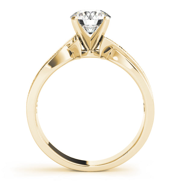 14k Gold Wide Twisted Band Diamond Solitaire Ring - TheNetJeweler