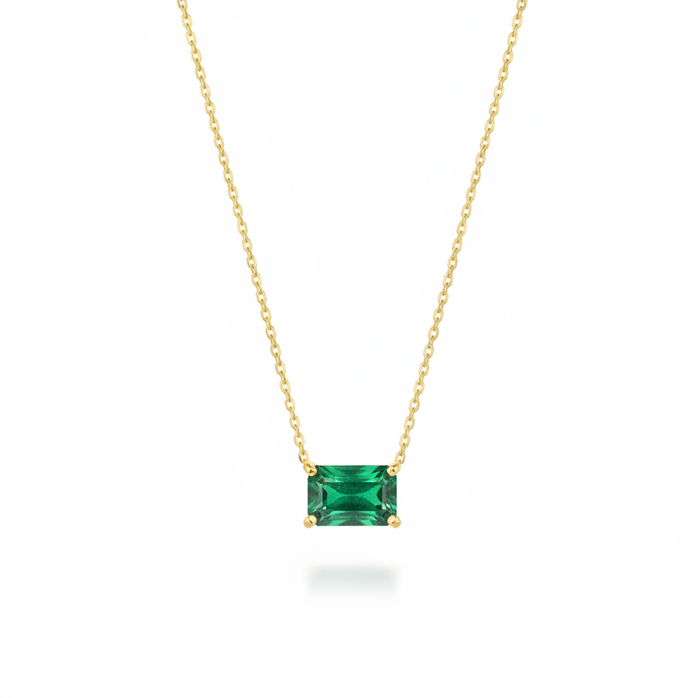Emerald Cut Emerald Necklace 14K Gold - Thenetjeweler