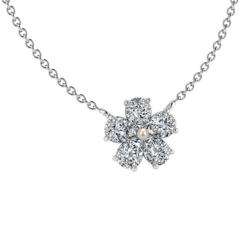 Five Petal Diamond Flower Necklace - Thenetjeweler