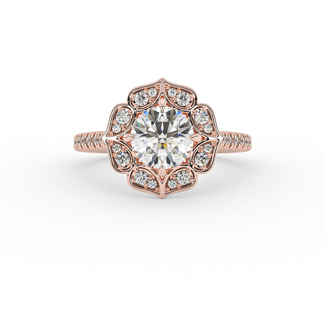14K Gold Tear Drops Halo Diamond Engagement Ring - Thenetjeweler