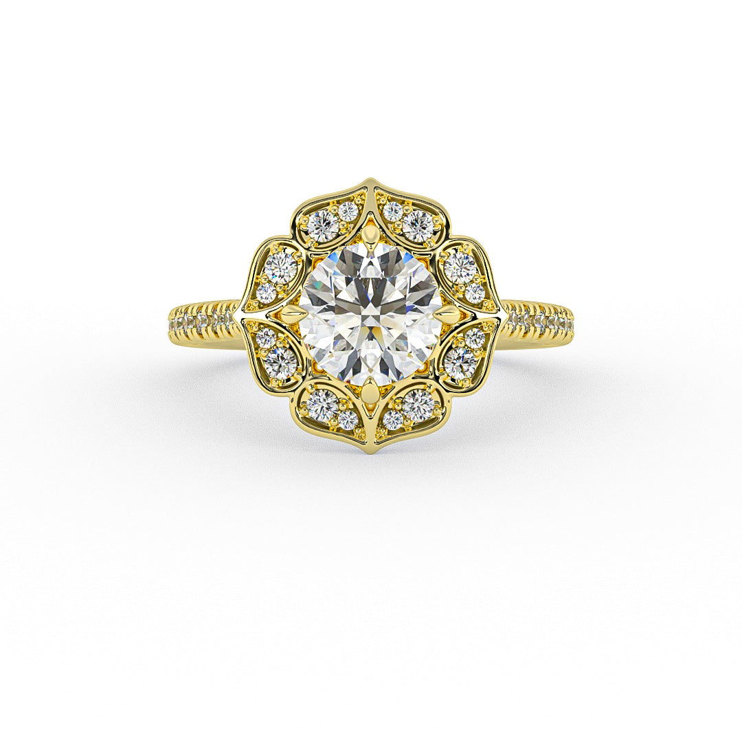 14K Gold Tear Drops Halo Diamond Engagement Ring