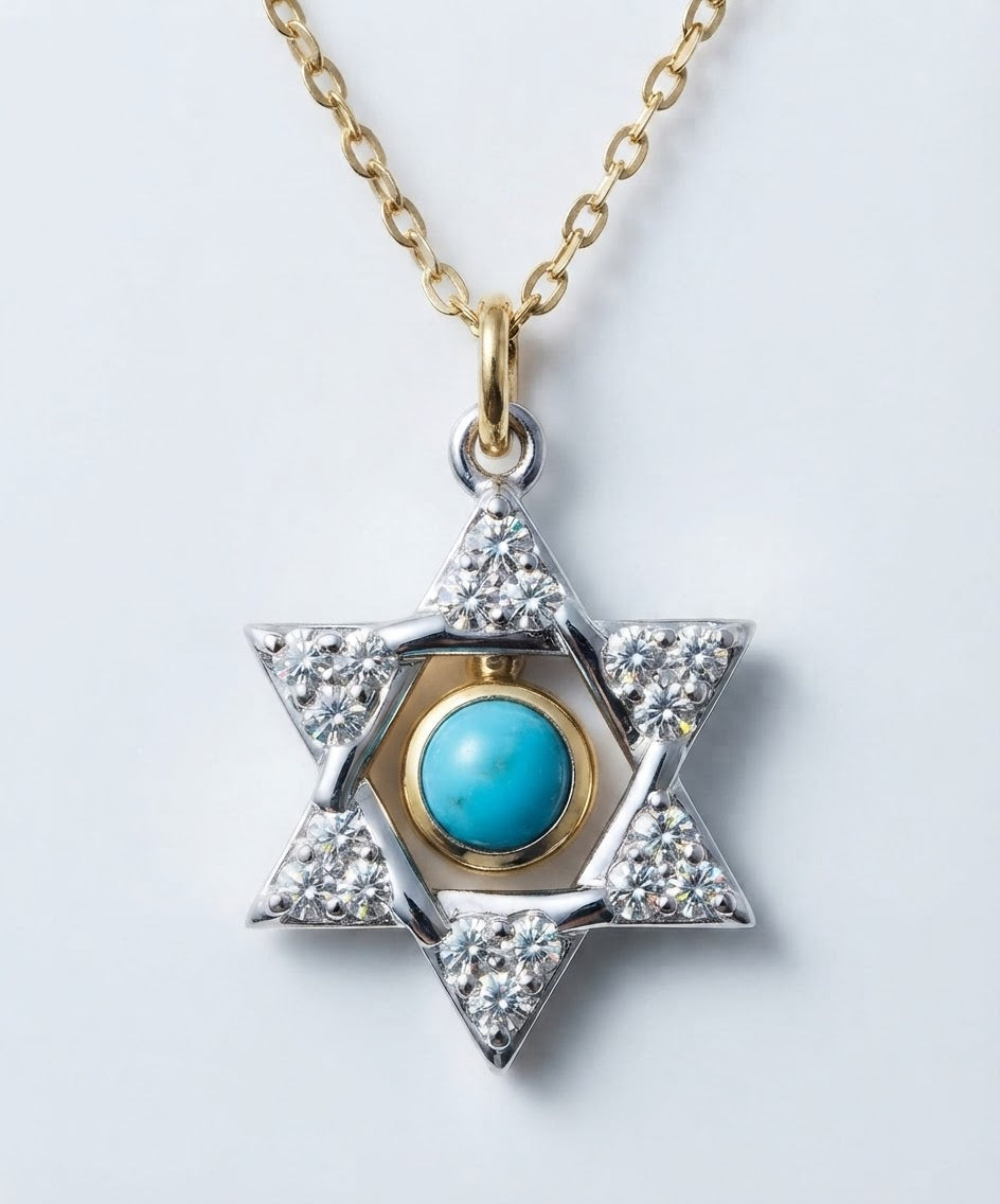 Natural Turquoise & Lab-Grown Diamond Star Pendant – 14k Two-Tone Gold