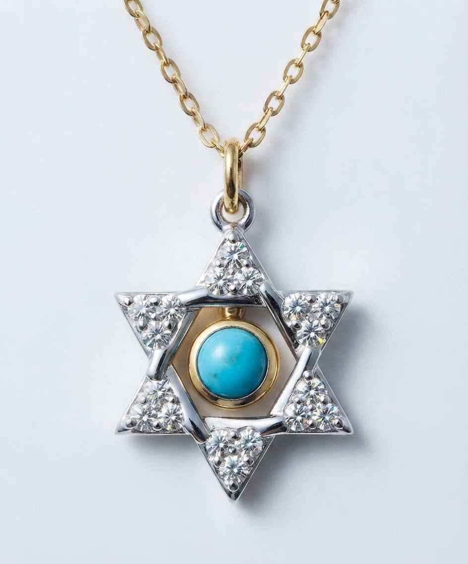 Natural Turquoise & Lab-Grown Diamond Star Pendant – 14k Two-Tone Gold
