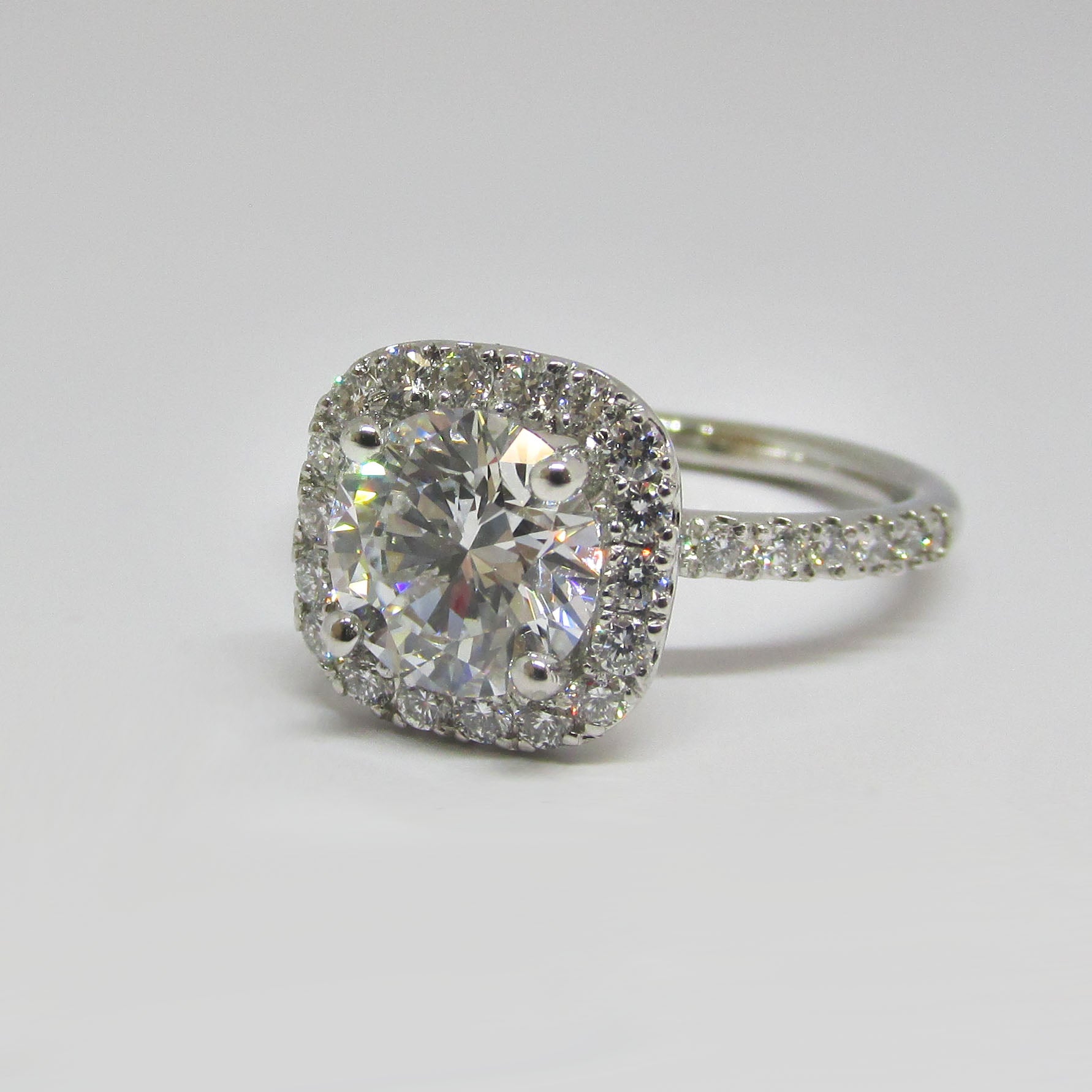 Cushion Halo Round Diamond Engagement Ring 1.59 ct. tw - Thenetjeweler