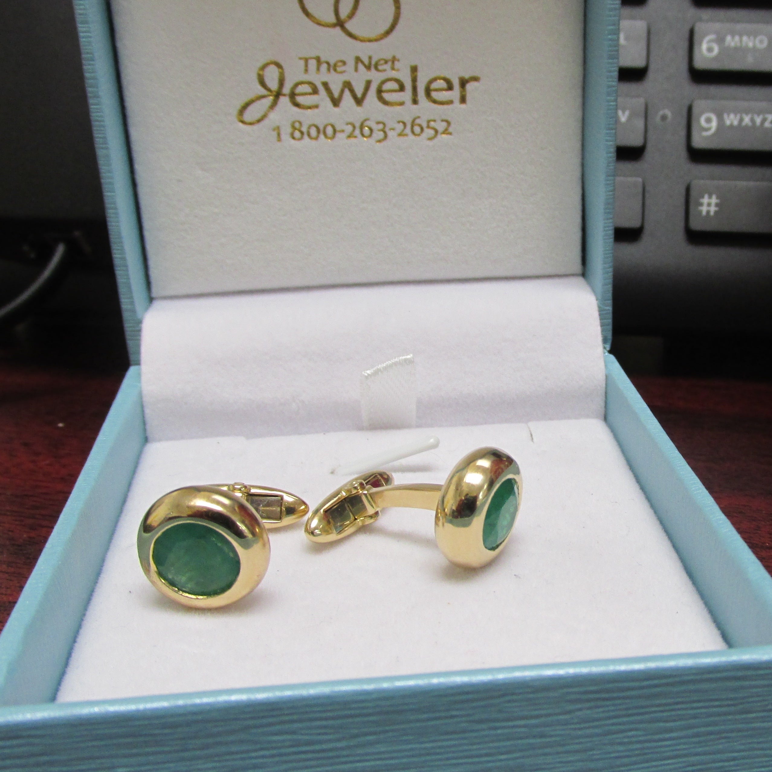 Hand Crafted Emerald Cufflinks 18K Yellow Gold - Thenetjeweler