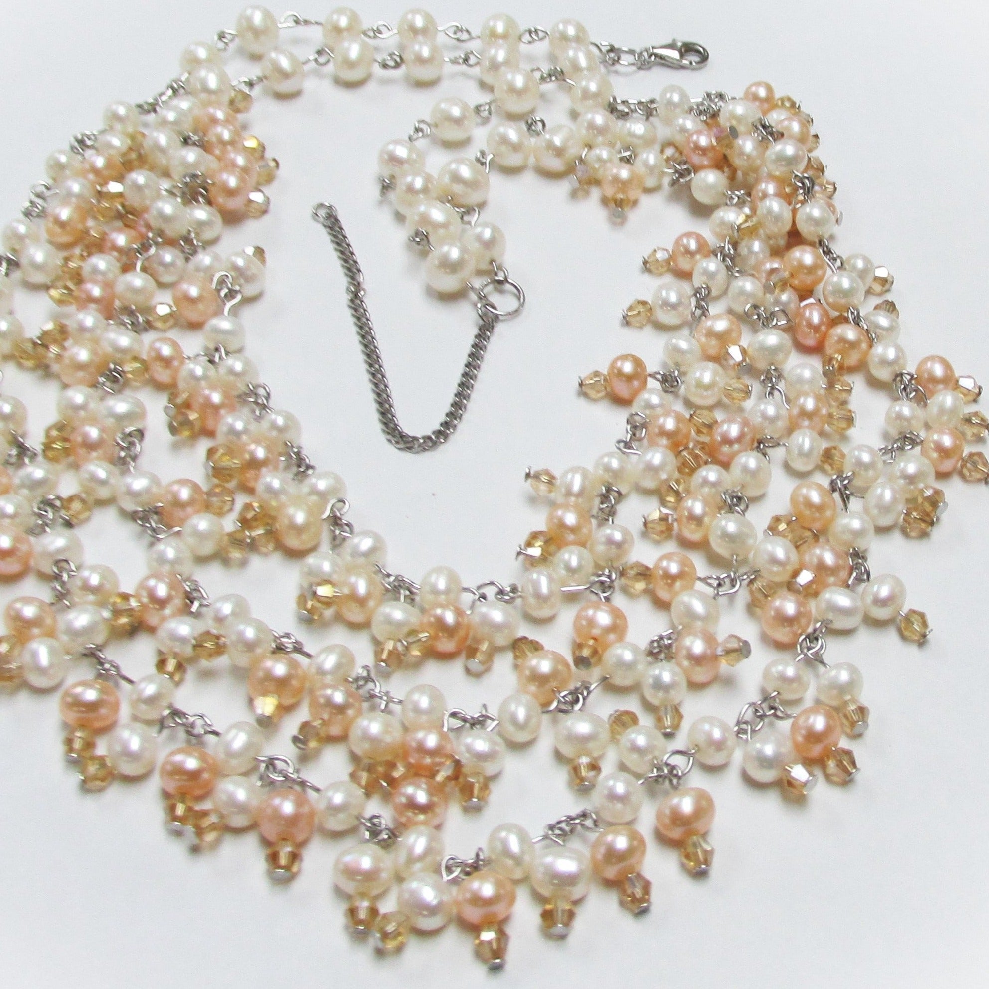 Multi-strand freshwater pearl necklace with rhinestones