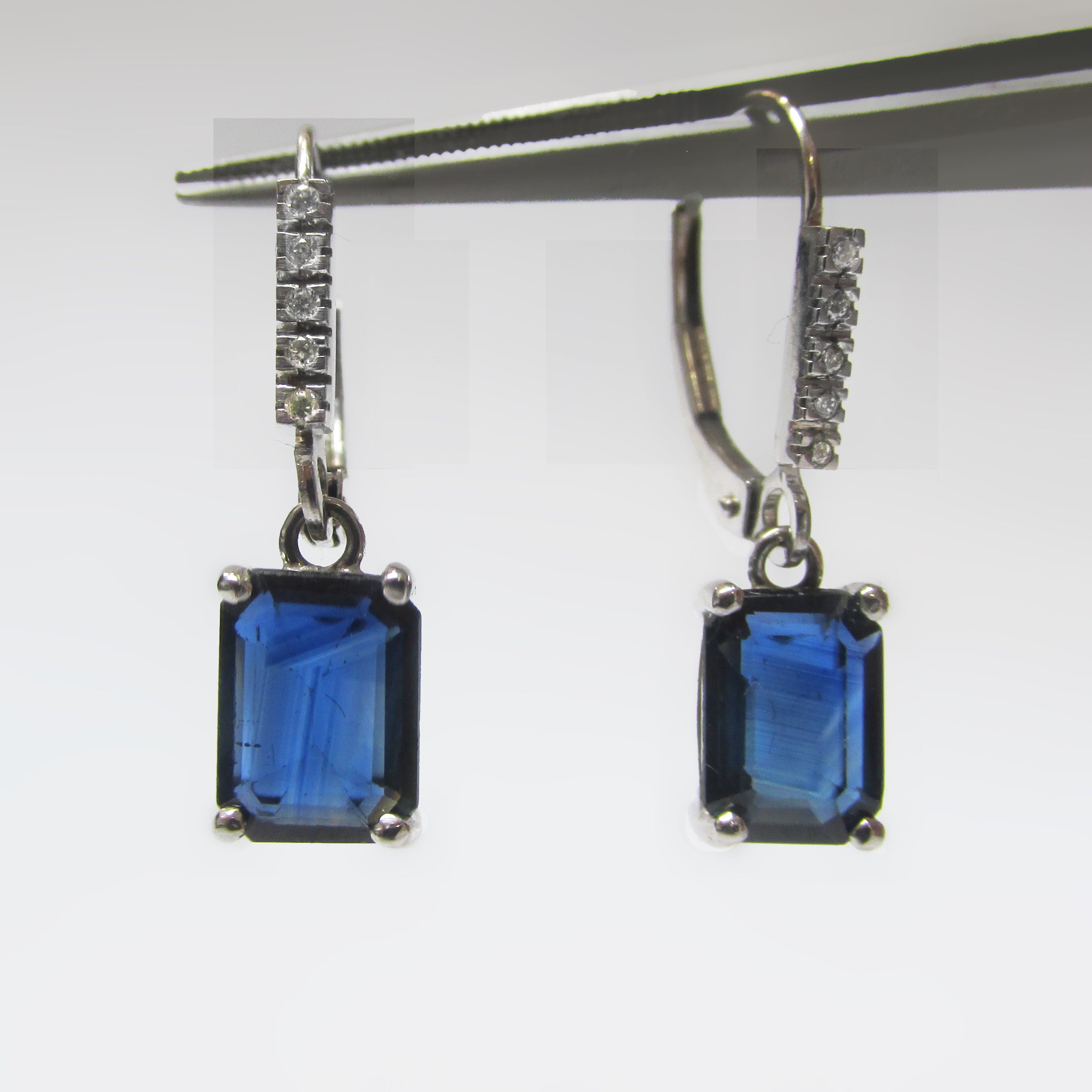 Emerald Cut Sapphire and Diamond Earrings - Thenetjeweler
