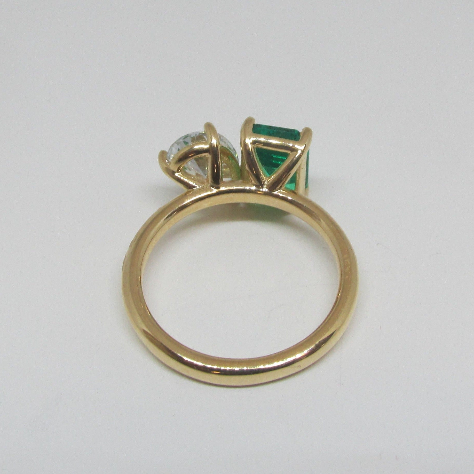 Toi Et Moi Ring Emerald And Diamond 18kt Yellow Gold - Thenetjeweler