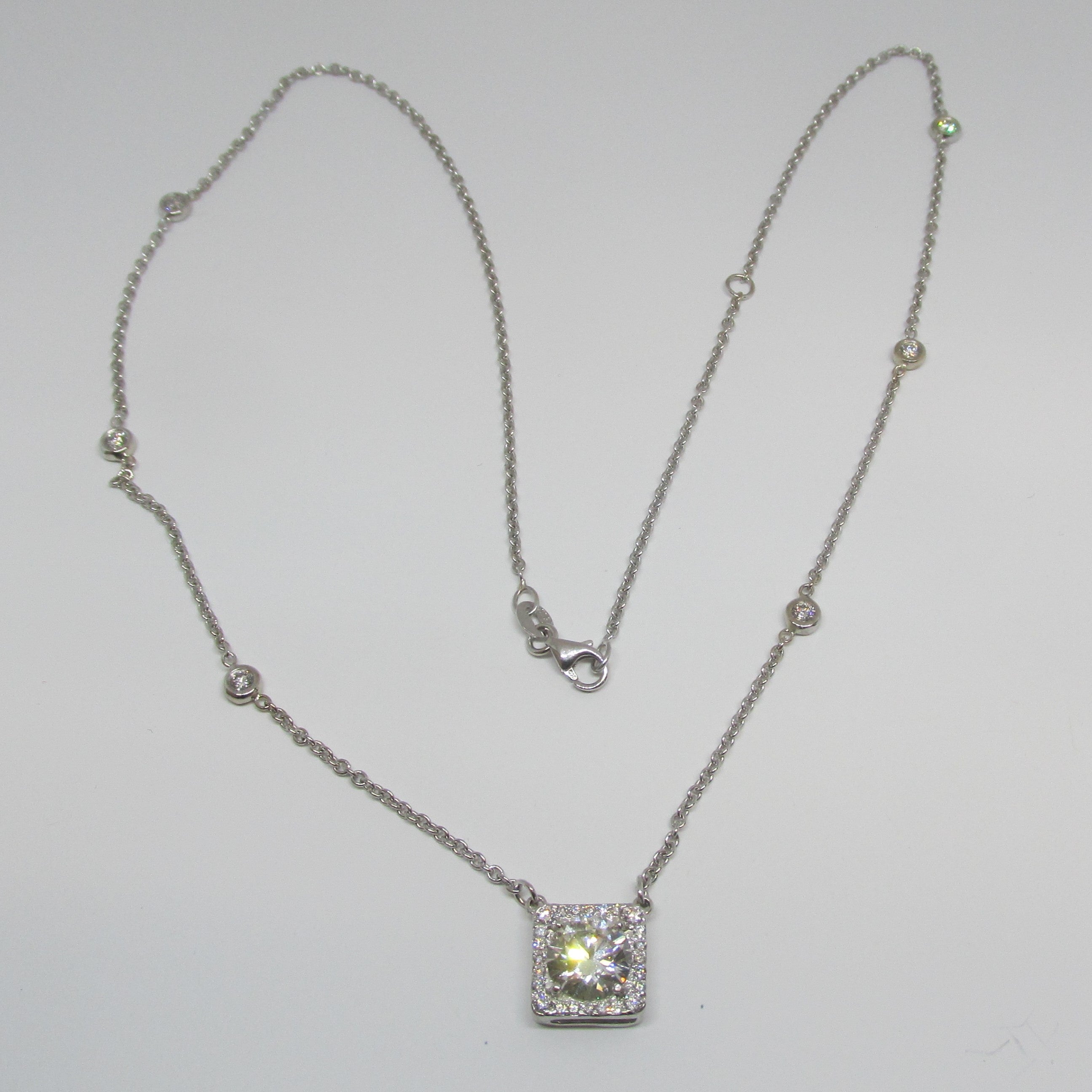 Square Halo Round Diamond with Bezel Station Necklace - TheNetJeweler