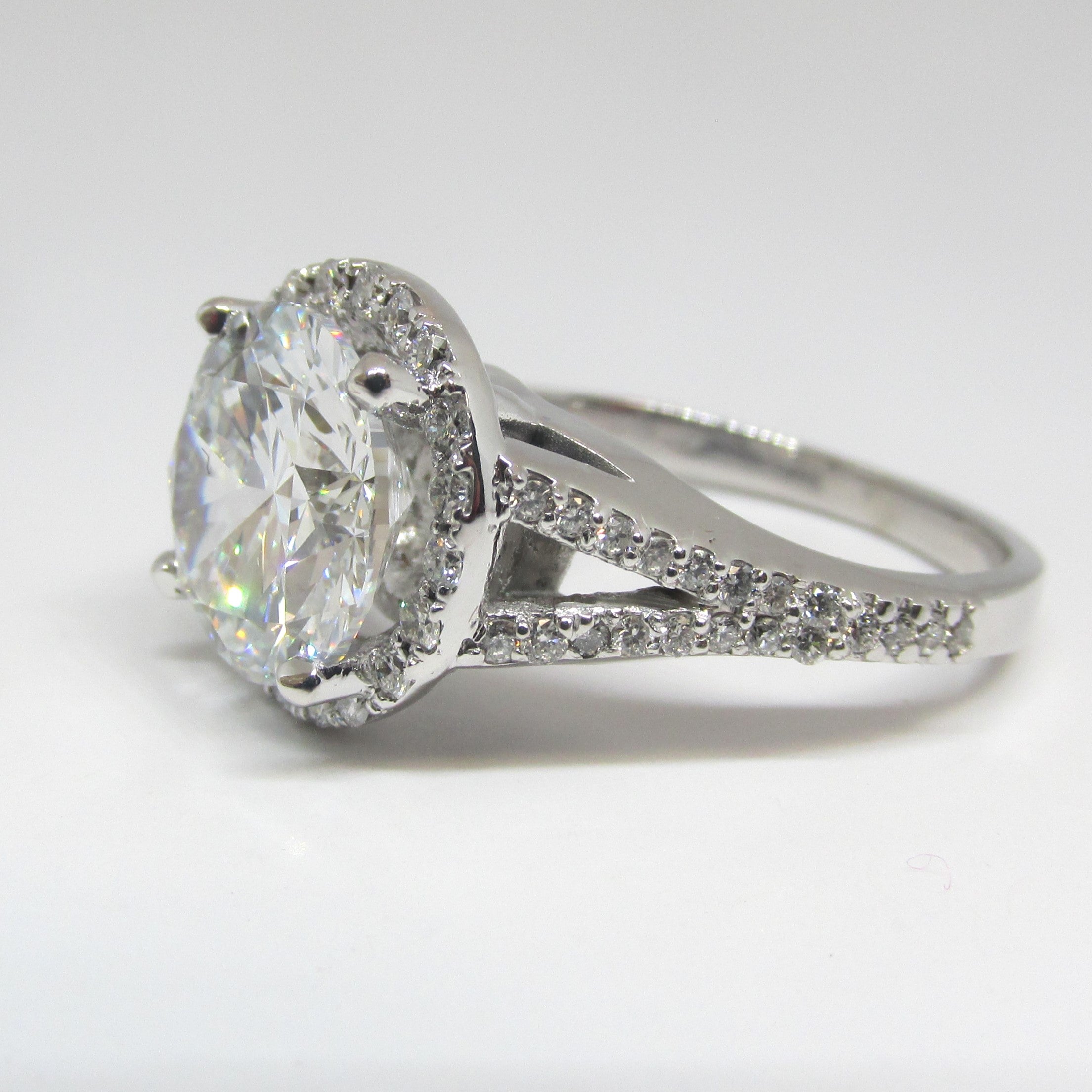 4 carat Lab Grown Diamond Split Shank Halo Engagement Ring - Thenetjeweler