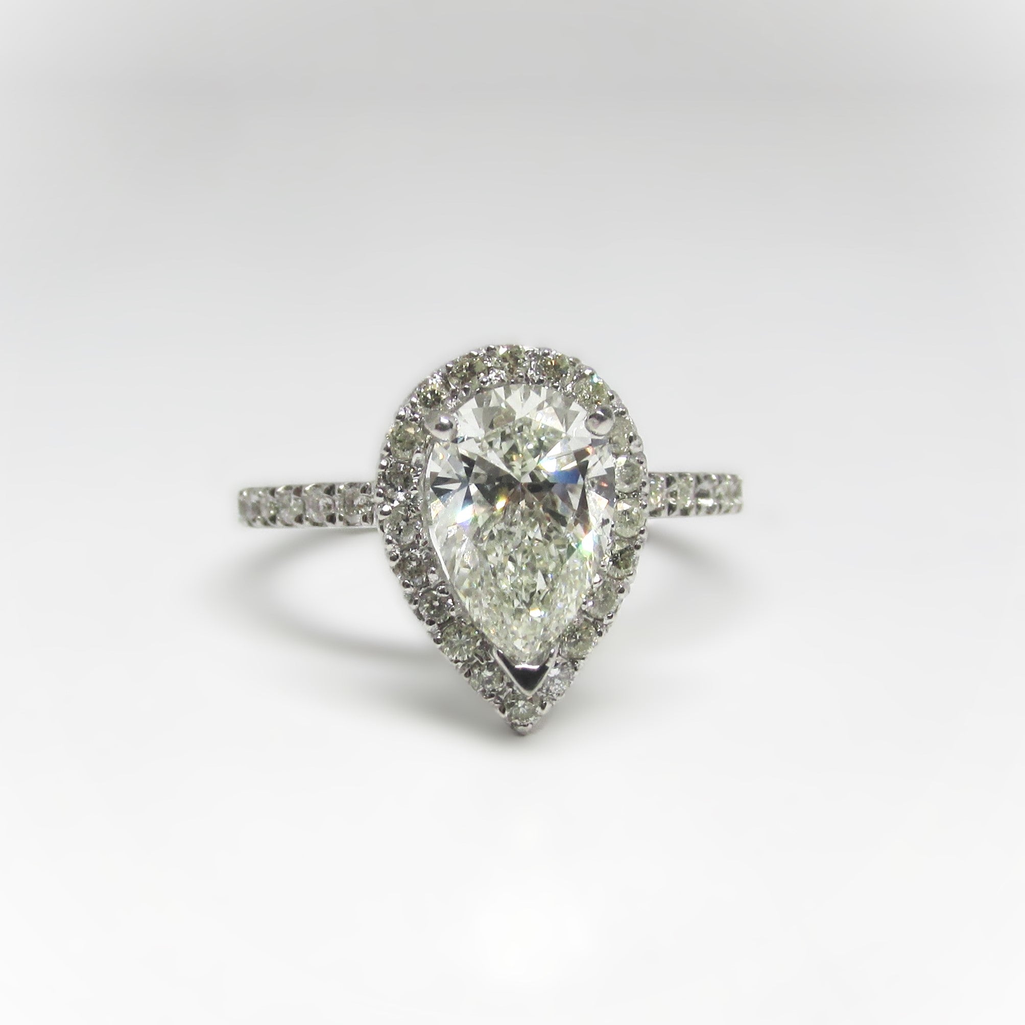 1 ct Pear Shaped Diamond Halo and Side Stones Engagement Ring - Thenetjeweler