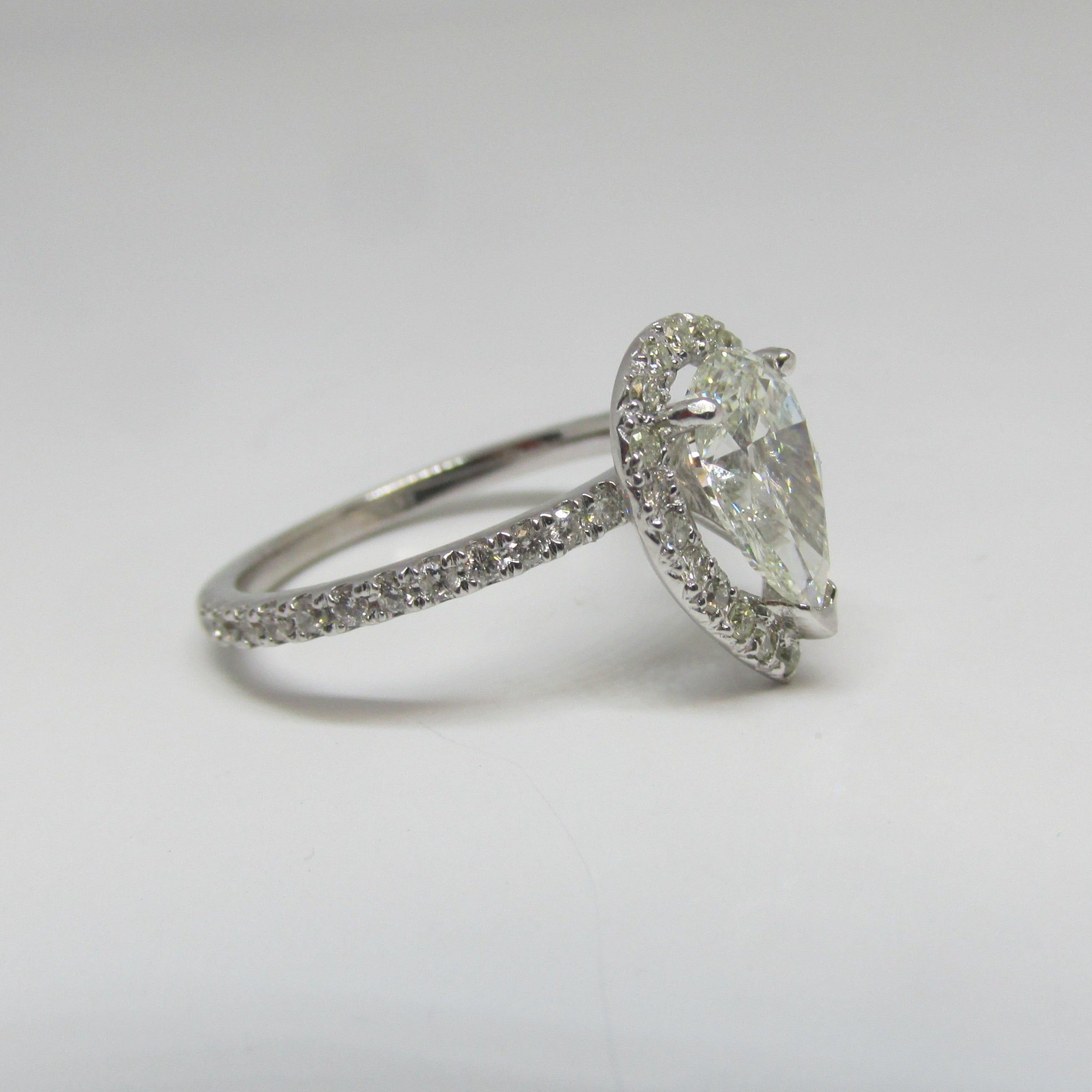 1 ct Pear Shaped Diamond Halo and Side Stones Engagement Ring - Thenetjeweler