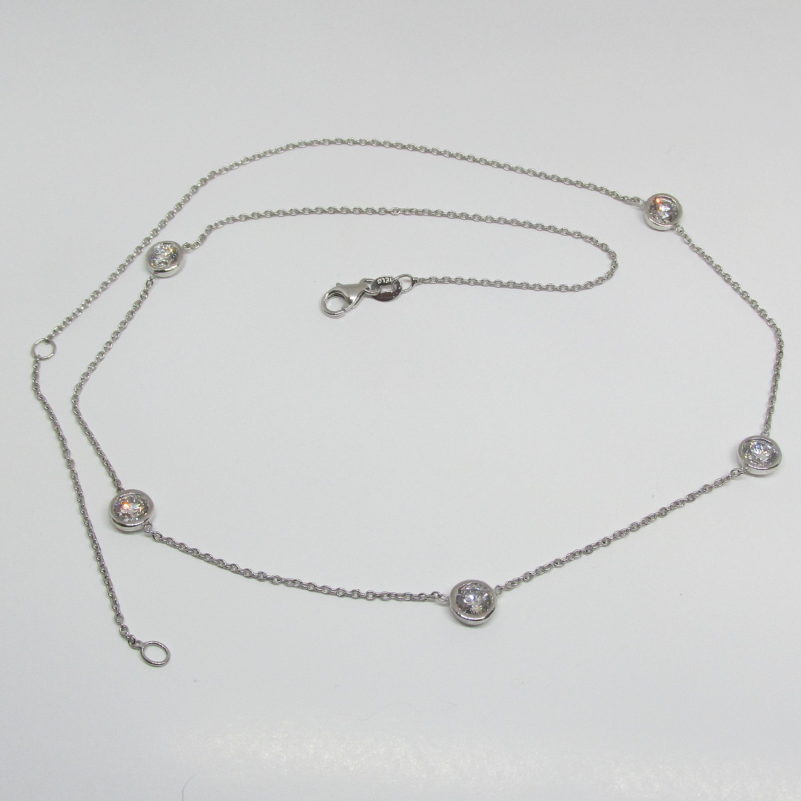 Diamond Station Necklace 14k White Gold - Thenetjeweler