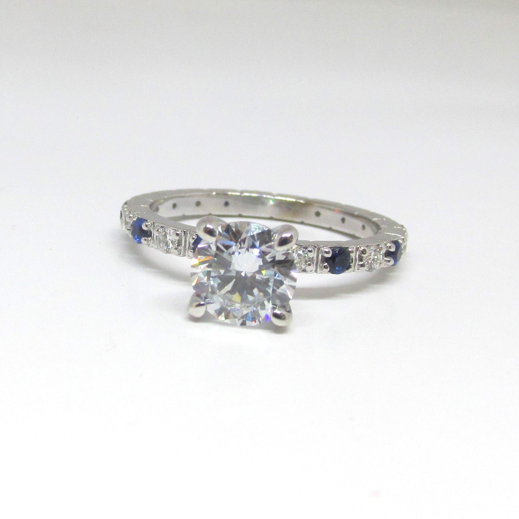 1.20 carat Diamond Engagement Ring with Sapphires in 14K White Gold - Thenetjeweler