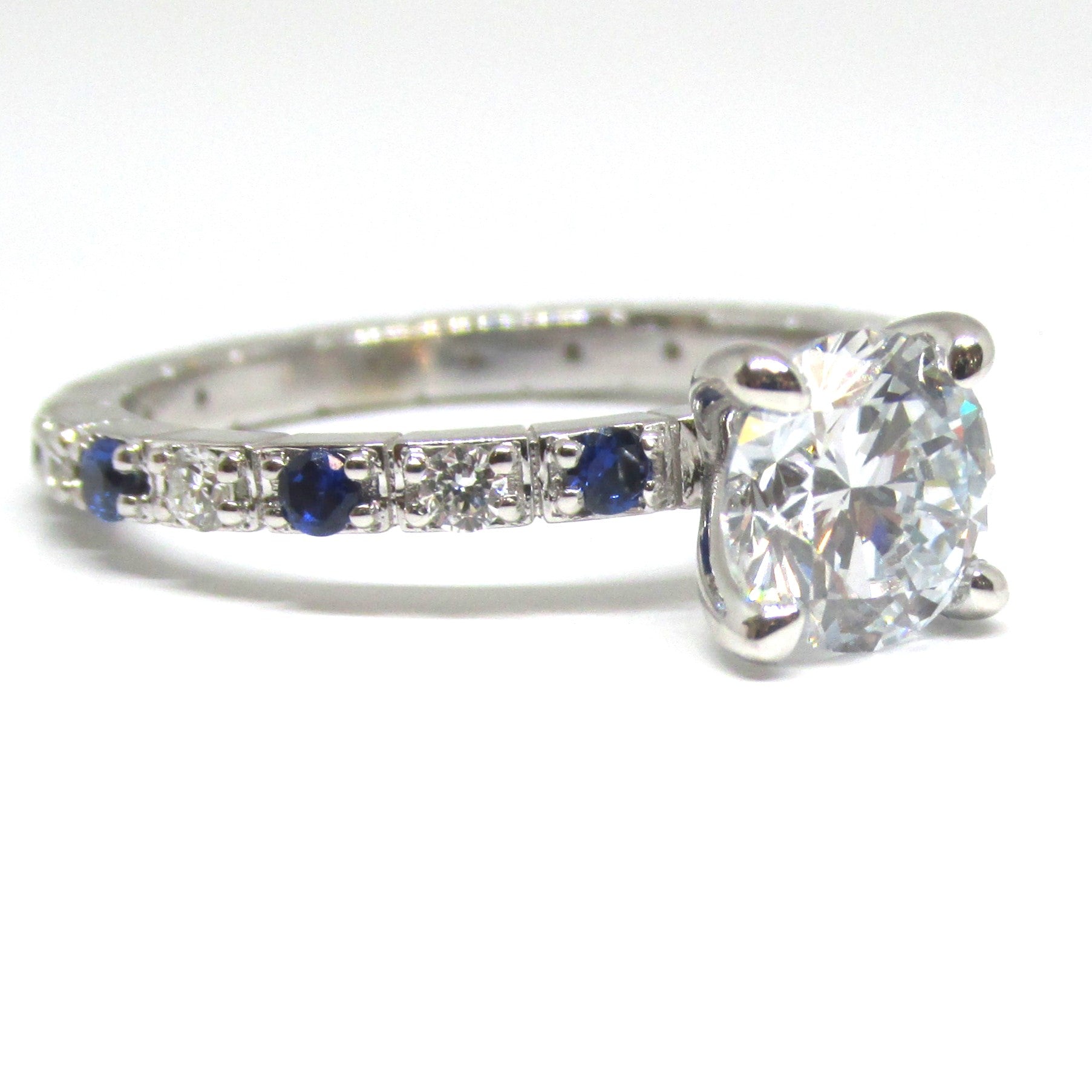 1.20 carat Diamond Engagement Ring with Sapphires in 14K White Gold - Thenetjeweler