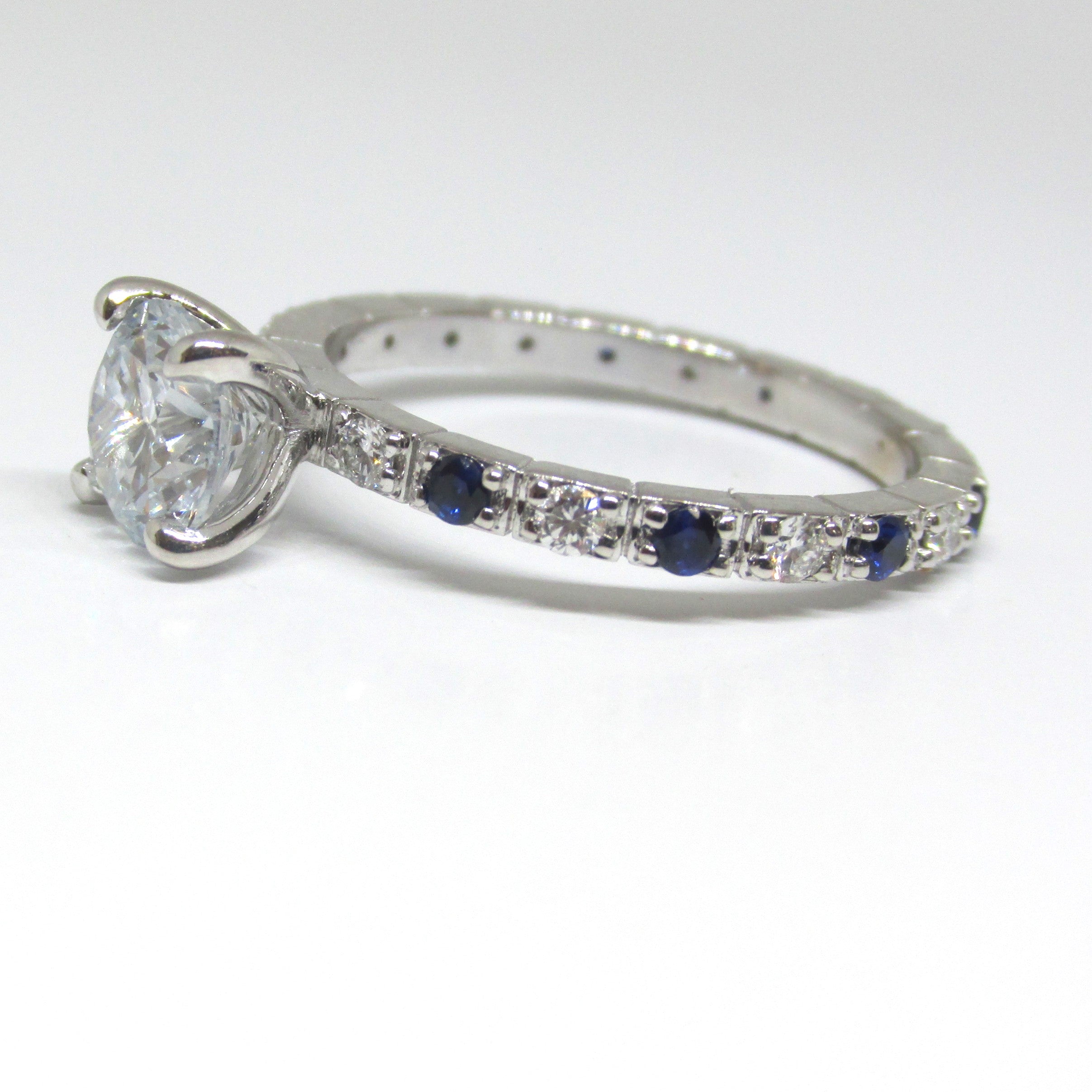 1.20 carat Diamond Engagement Ring with Sapphires in 14K White Gold - Thenetjeweler