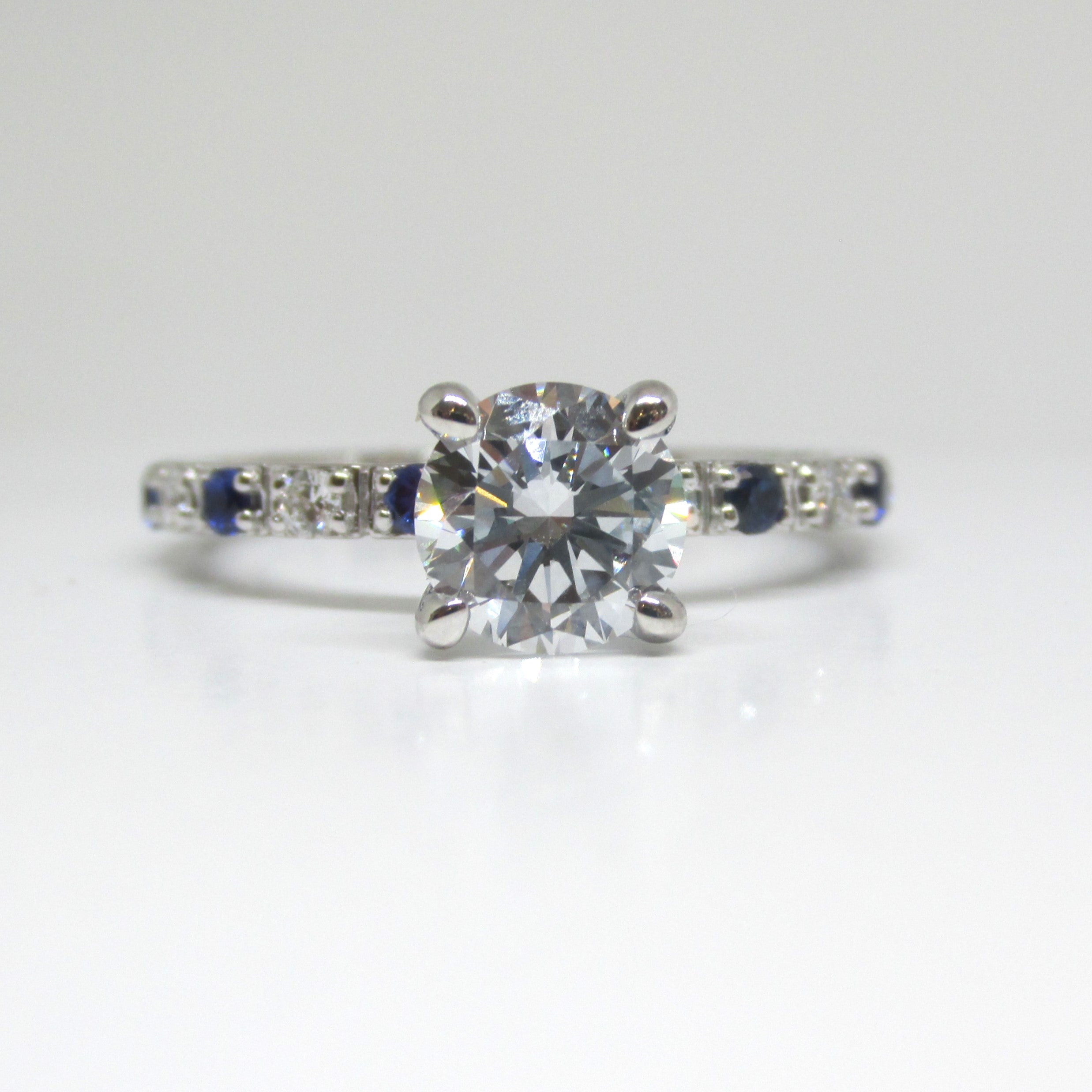 1.20 carat Diamond Engagement Ring with Sapphires in 14K White Gold - Thenetjeweler
