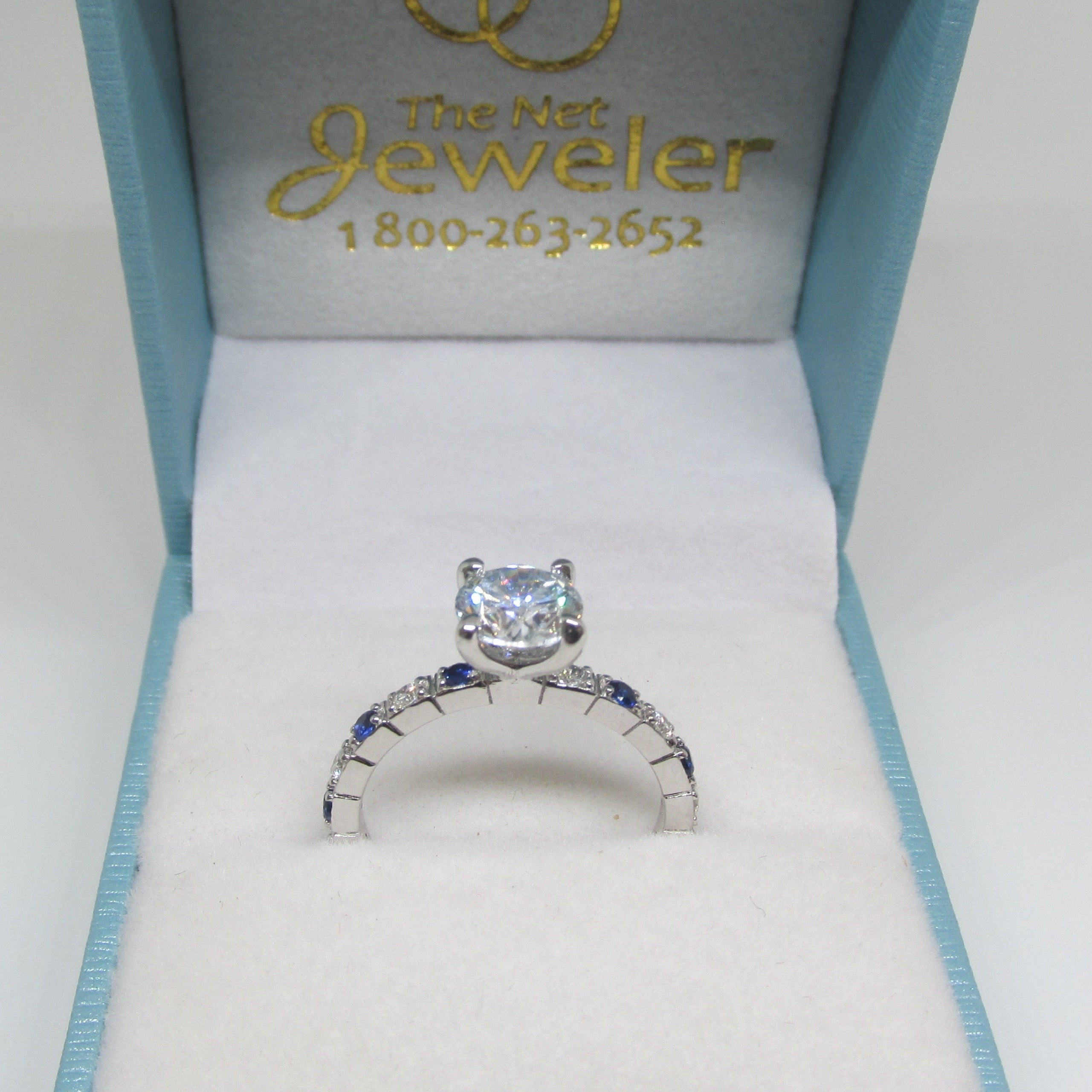 1.20 carat Diamond Engagement Ring with Sapphires in 14K White Gold - Thenetjeweler