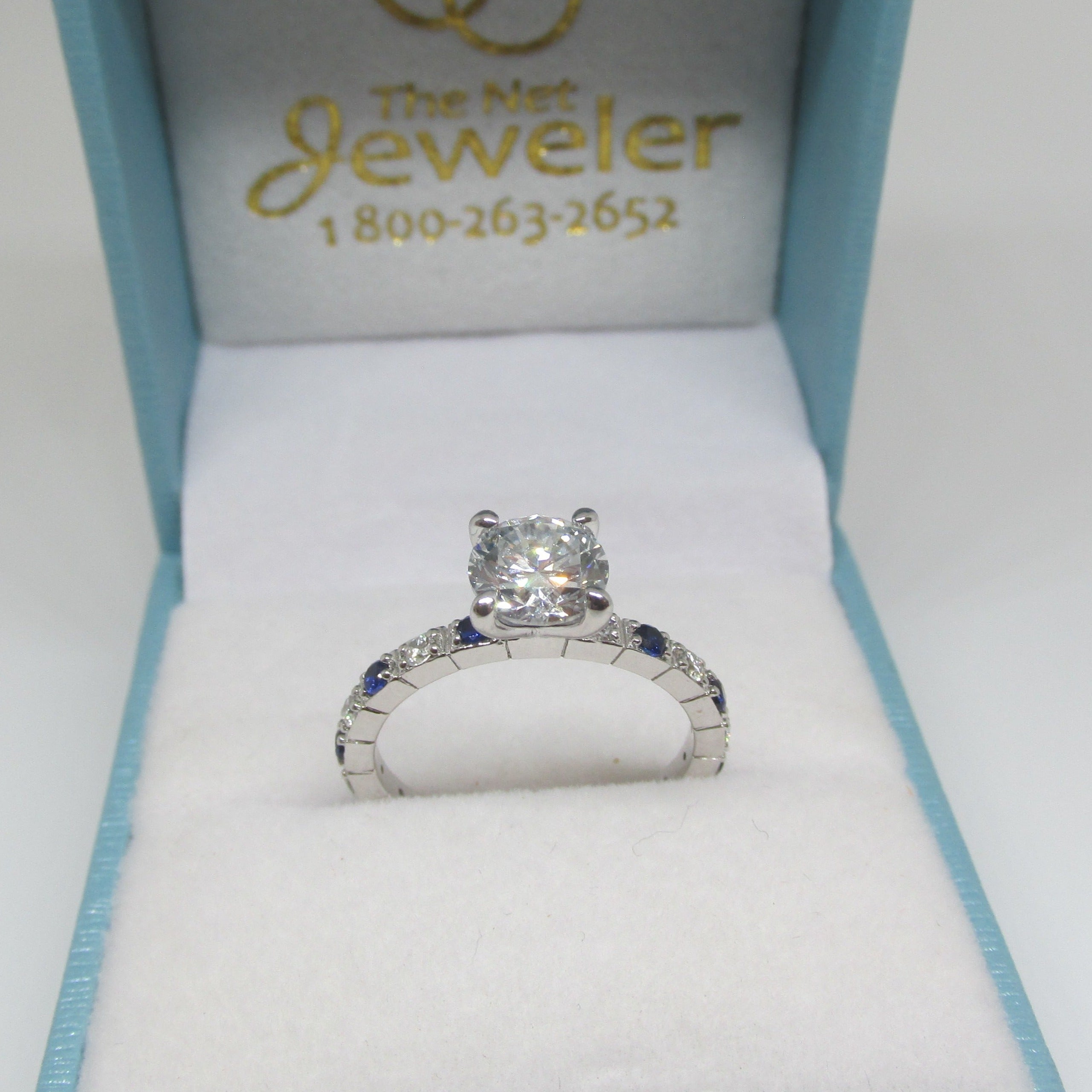 1.20 carat Diamond Engagement Ring with Sapphires in 14K White Gold - Thenetjeweler