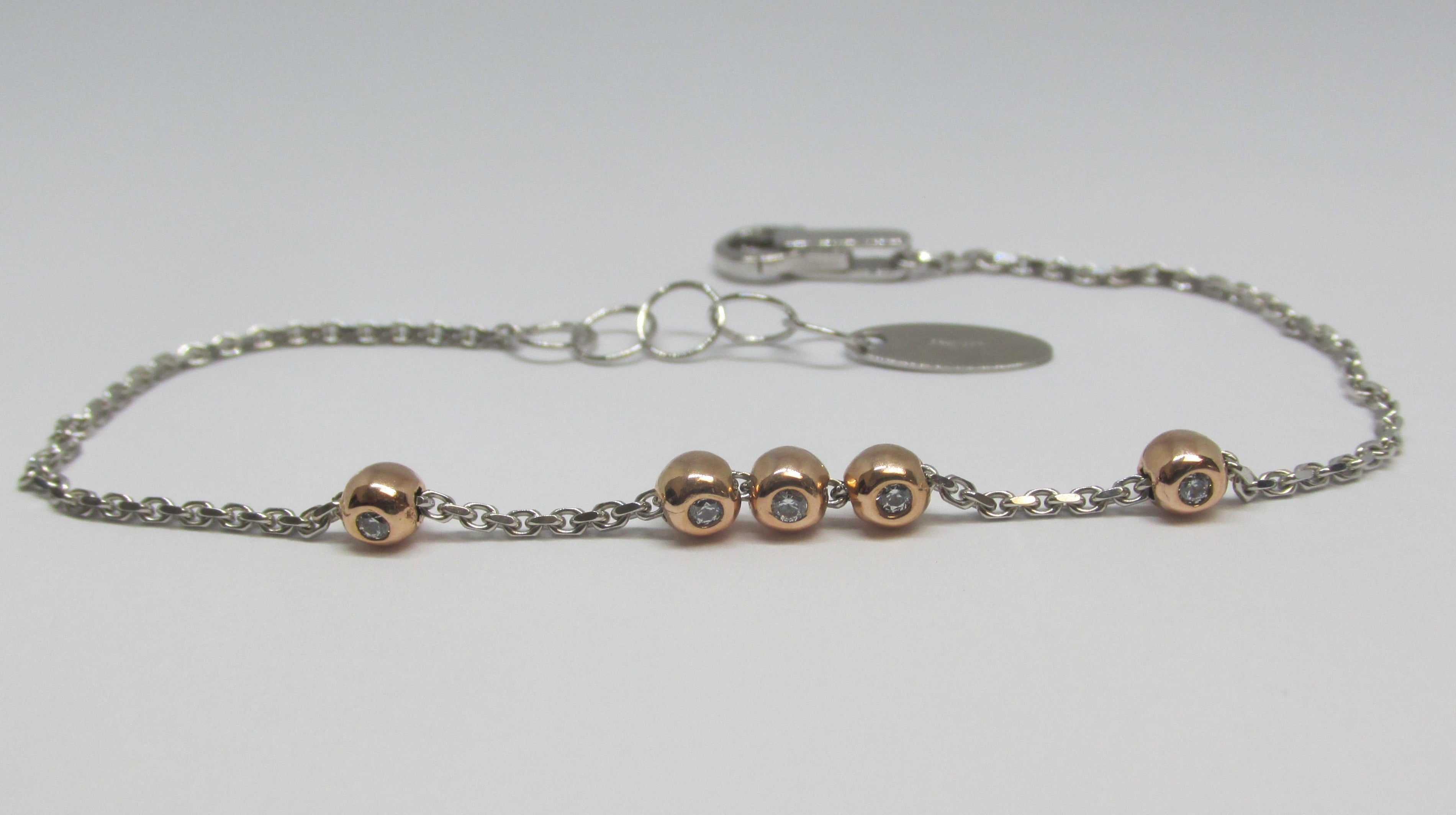Cubic Zirconia Link Bracelet 14K White and Yellow Gold - Thenetjeweler