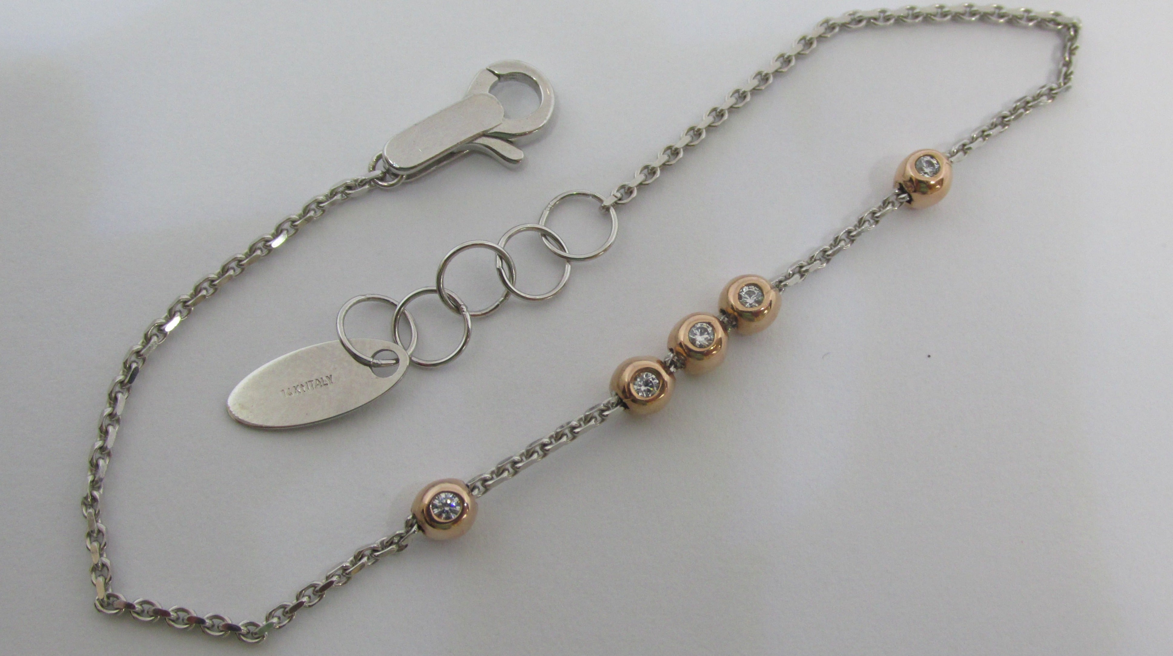 Cubic Zirconia Link Bracelet 14K White and Yellow Gold - Thenetjeweler
