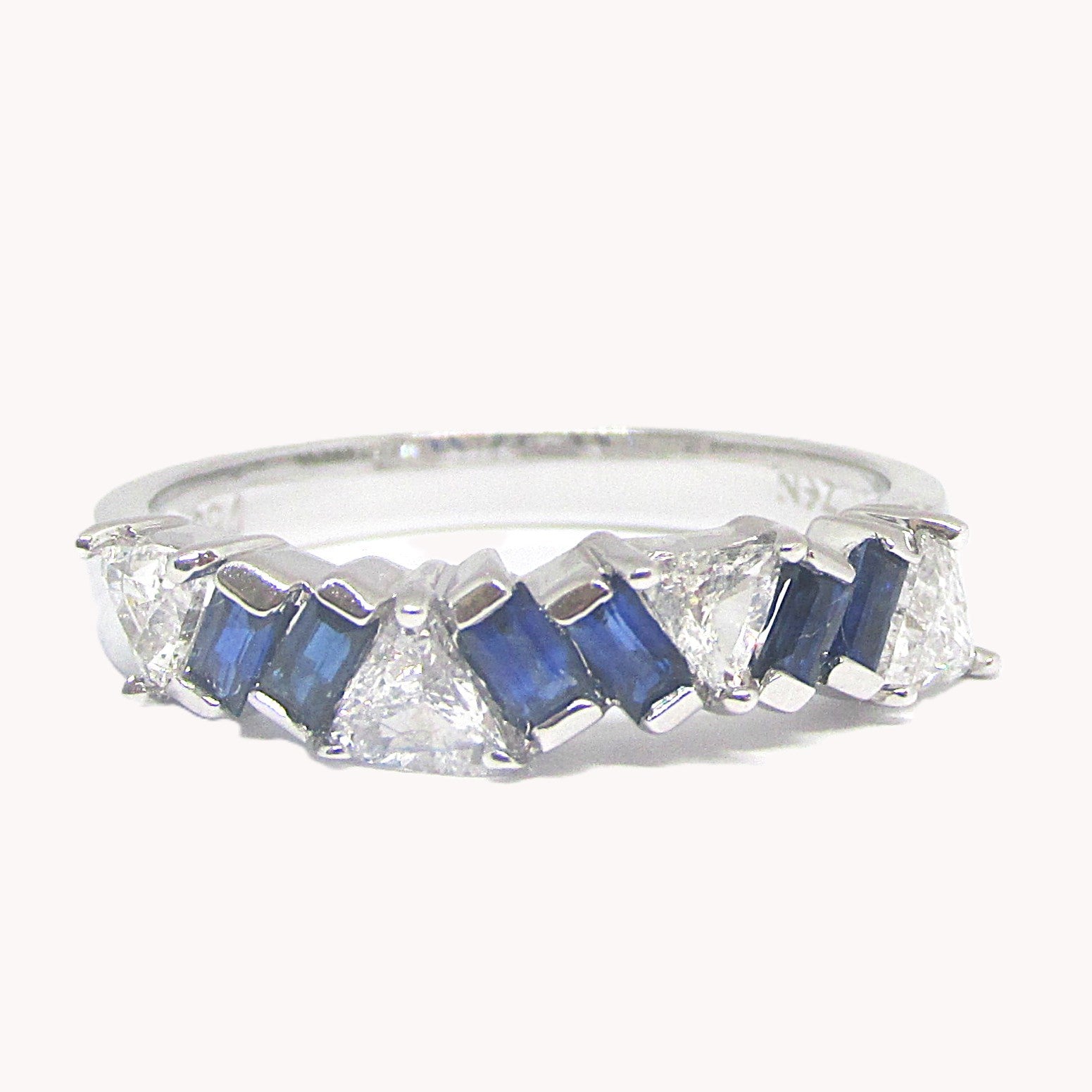 Mixed Shape Triangle and Emerald Cut Sapphire Semi Eternity Band - Thenetjeweler