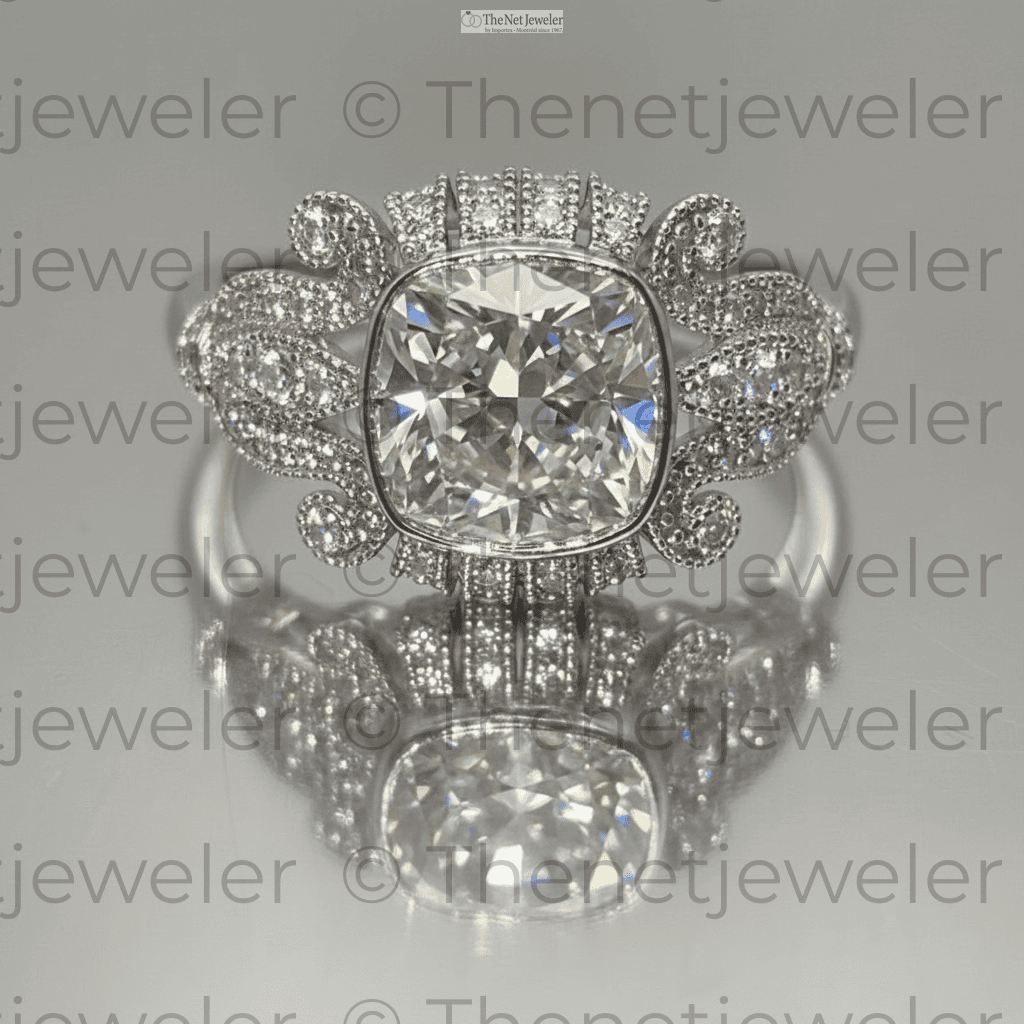 2.5 ct Cushion Cut Lab-Grown Diamond Ring | Vintage Milgrain Style | 14K Gold