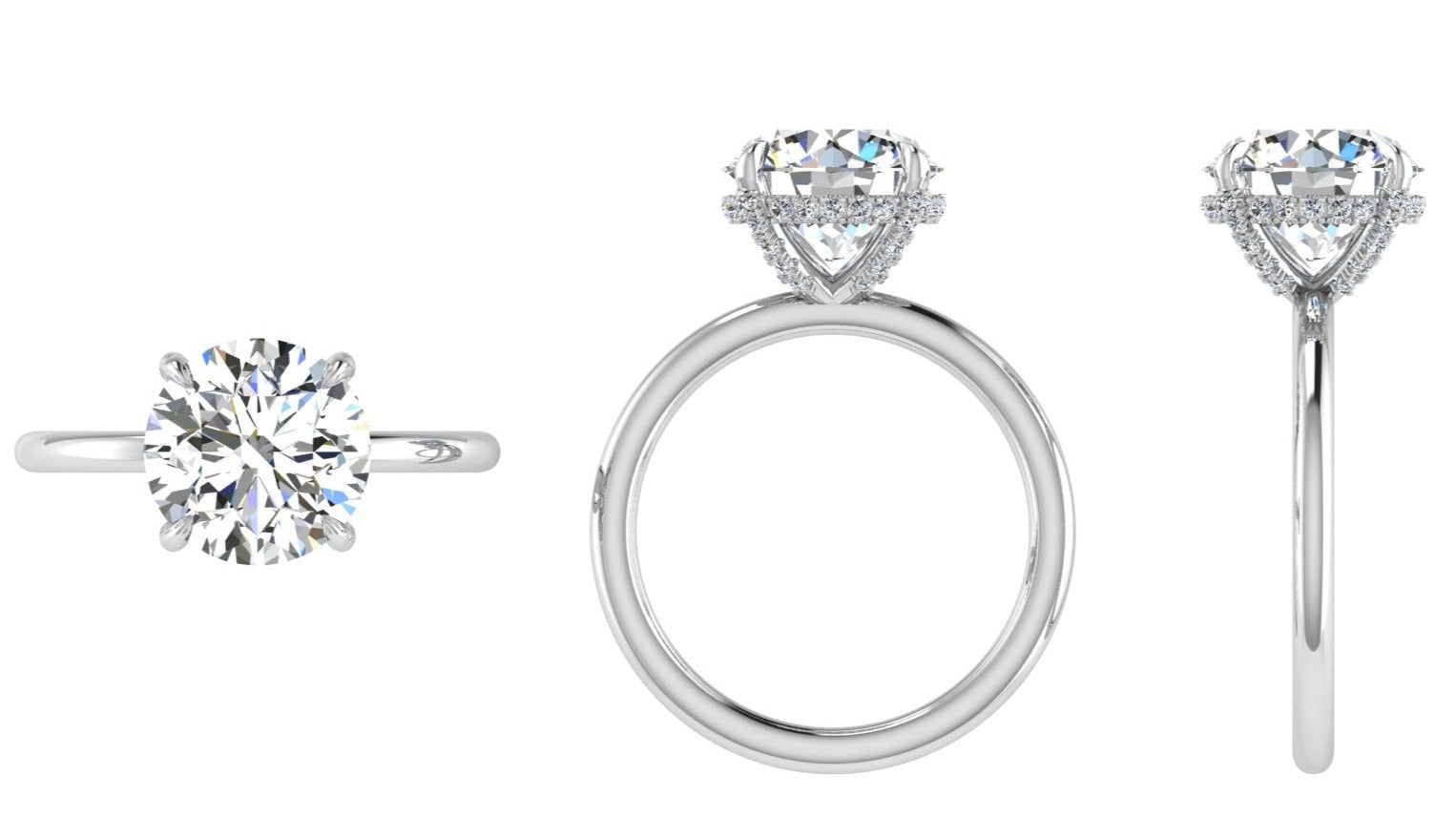 Round Diamond Secret Halo Solitaire Engagement Ring - Thenetjeweler