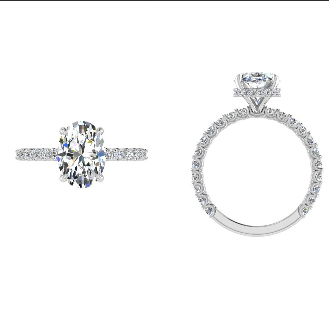 Oval Cut Hidden Halo Diamond Ring 0.70CT - Thenetjeweler