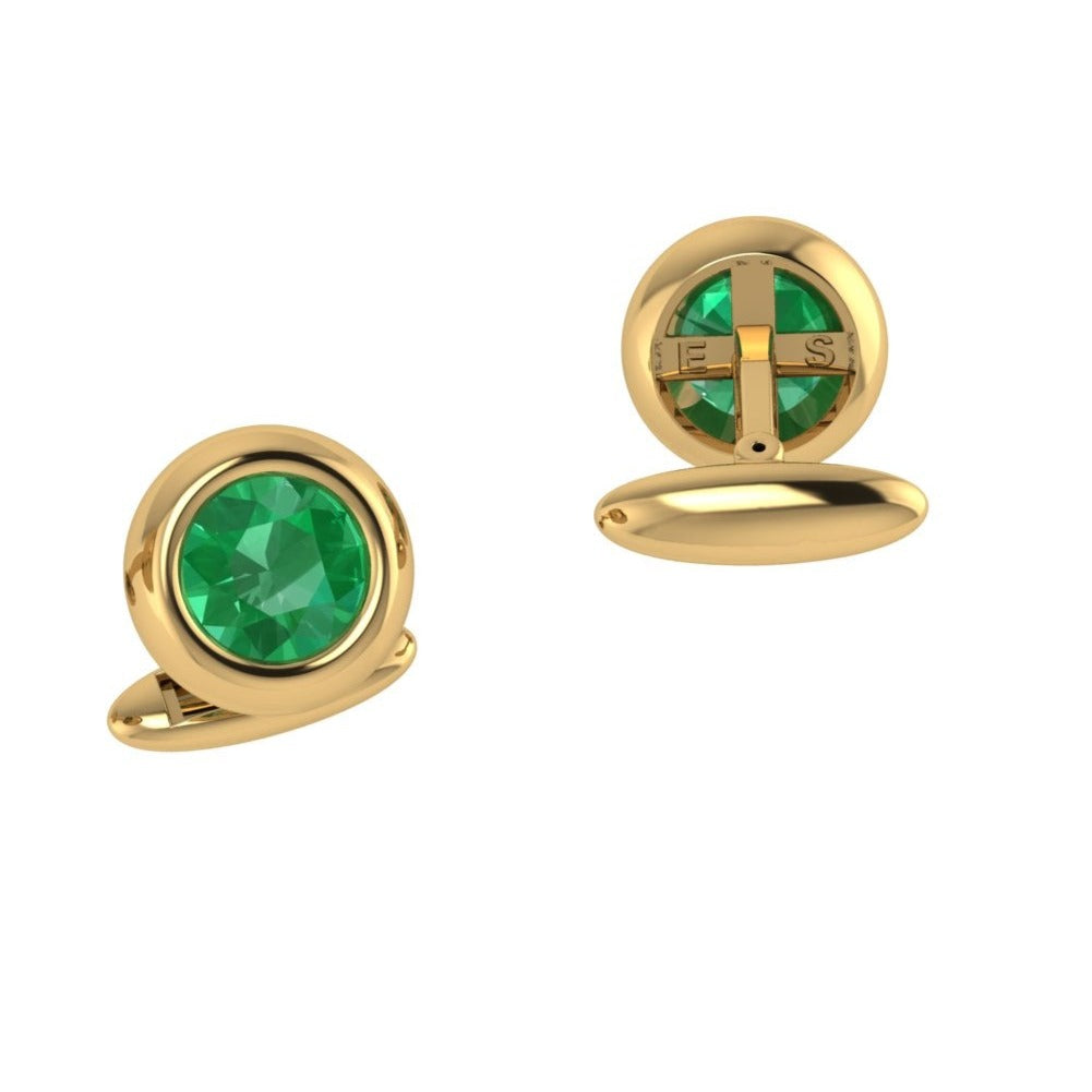 Round Cufflinks with Emeralds - Thenetjeweler