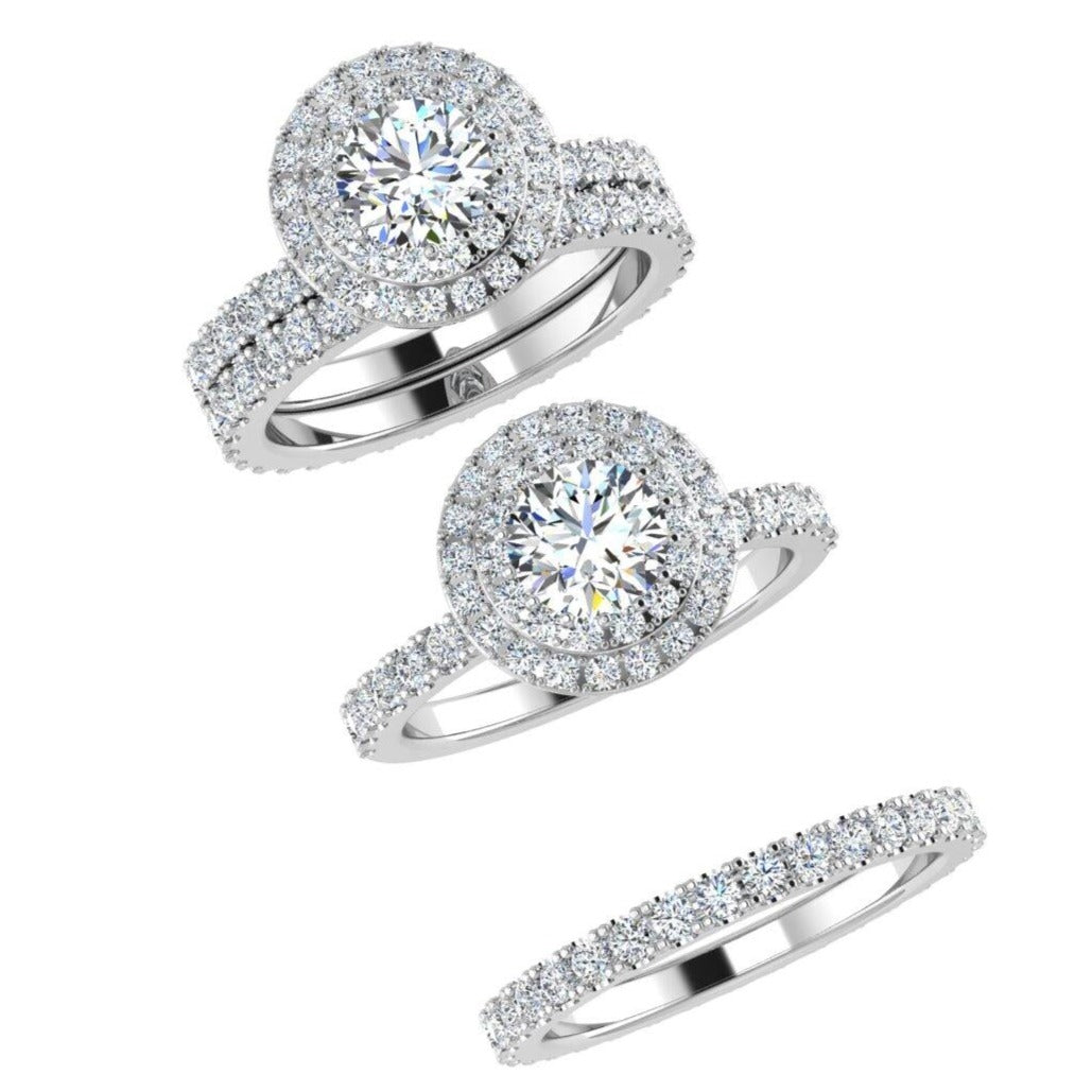 Double Halo Engagement and Eternity Bridal Rings Set - Thenetjeweler