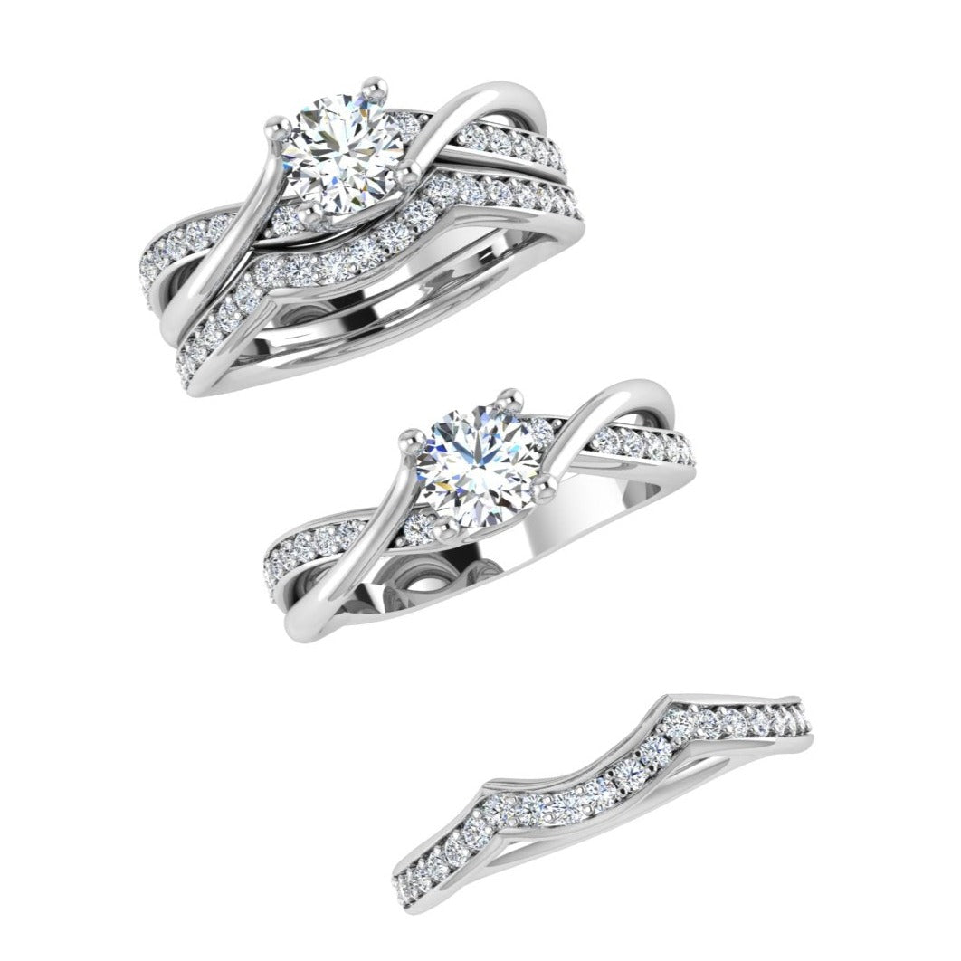 Diamond Infinity Twist Ring and Matching Band 14K Gold - Thenetjeweler