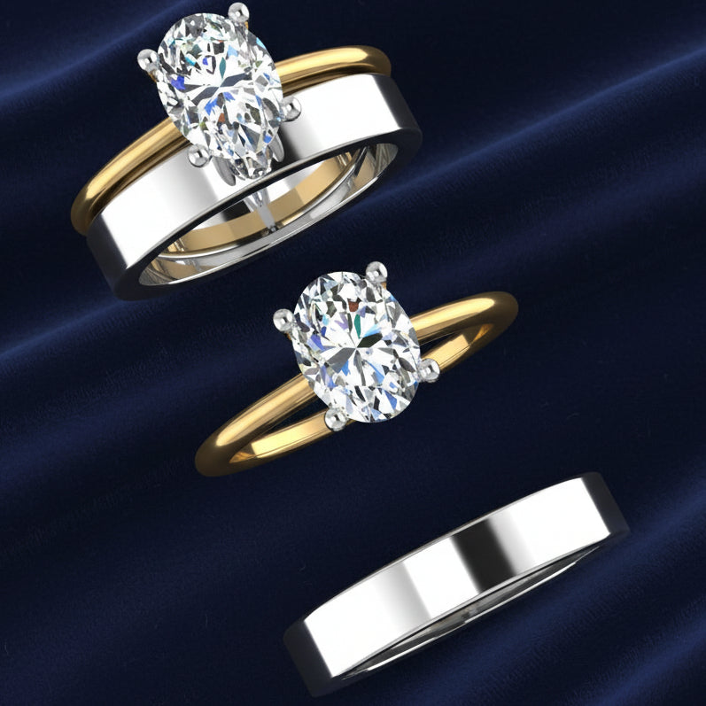 Diamond Solitaire Ring and Wedding Band Bridal Set 14K 2-Tone Gold - Thenetjeweler