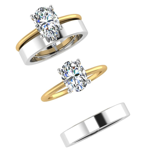 Diamond Solitaire Ring and Wedding Band Bridal Set 14K 2-Tone Gold - Thenetjeweler