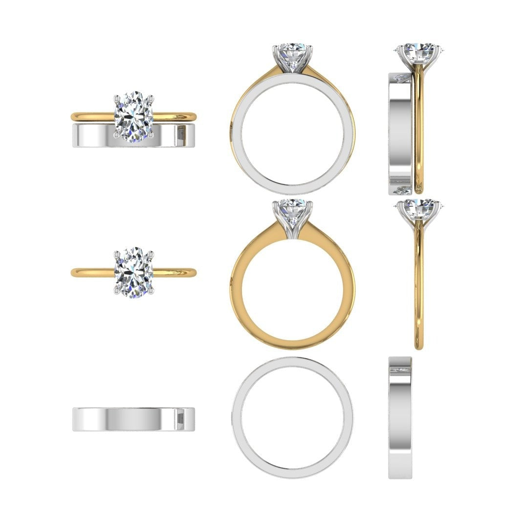 Diamond Solitaire Ring and Wedding Band Bridal Set 14K 2-Tone Gold - Thenetjeweler