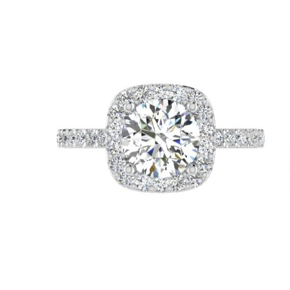Round Diamond Cushion Halo Engagement Ring in Super White Gold - Thenetjeweler