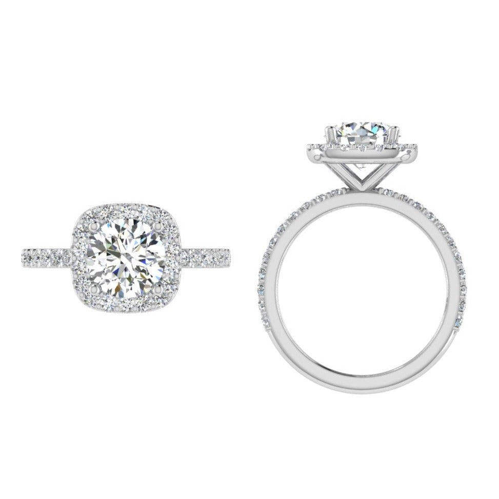Round Diamond Cushion Halo Engagement Ring in Super White Gold - Thenetjeweler