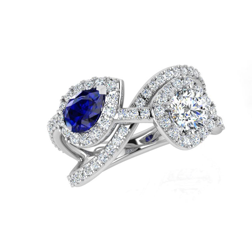 Round Diamond and Pear Sapphire Toi Et Moi Ring - Thenetjeweler