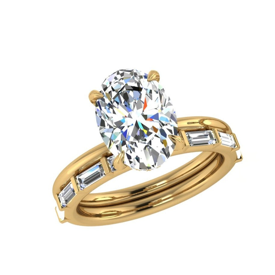 Oval Diamond Engagement ring with Baguette Band - TheNetJeweler