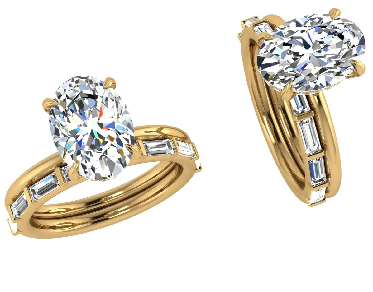 Oval Diamond Engagement ring with Baguette Band - Thenetjeweler